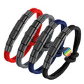 Fashion Rainbow Circle Pendant Milan Rope Bracelet with Stainless Steel Magnetic Clasp Nylon Rope Bracelet for Unisex Jewelry