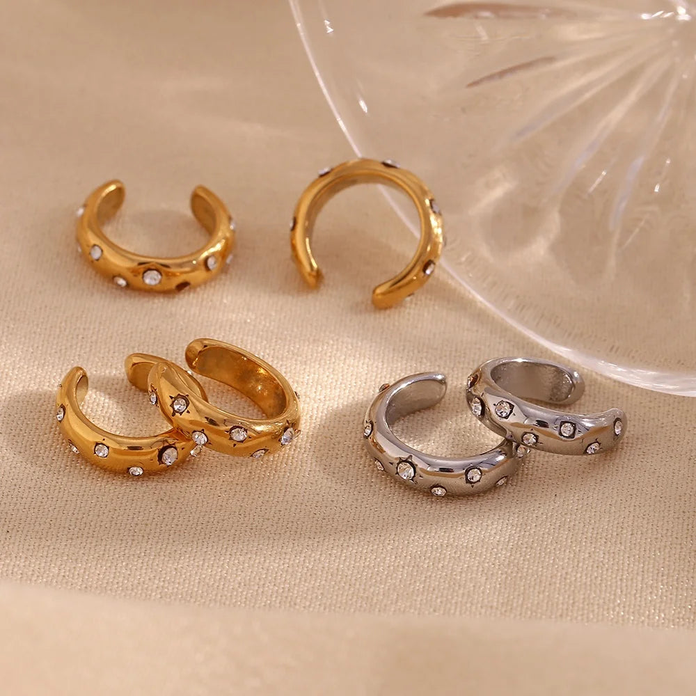 Dainty Zircon Cuff Earring Gold Plated Stacking Earrings Stainless Steel Jewelry Wholesale
