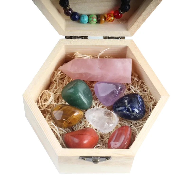Natural Reiki Chakra Crystal Crafts Stone Set Crystals Point Healing Stones with Gift Box