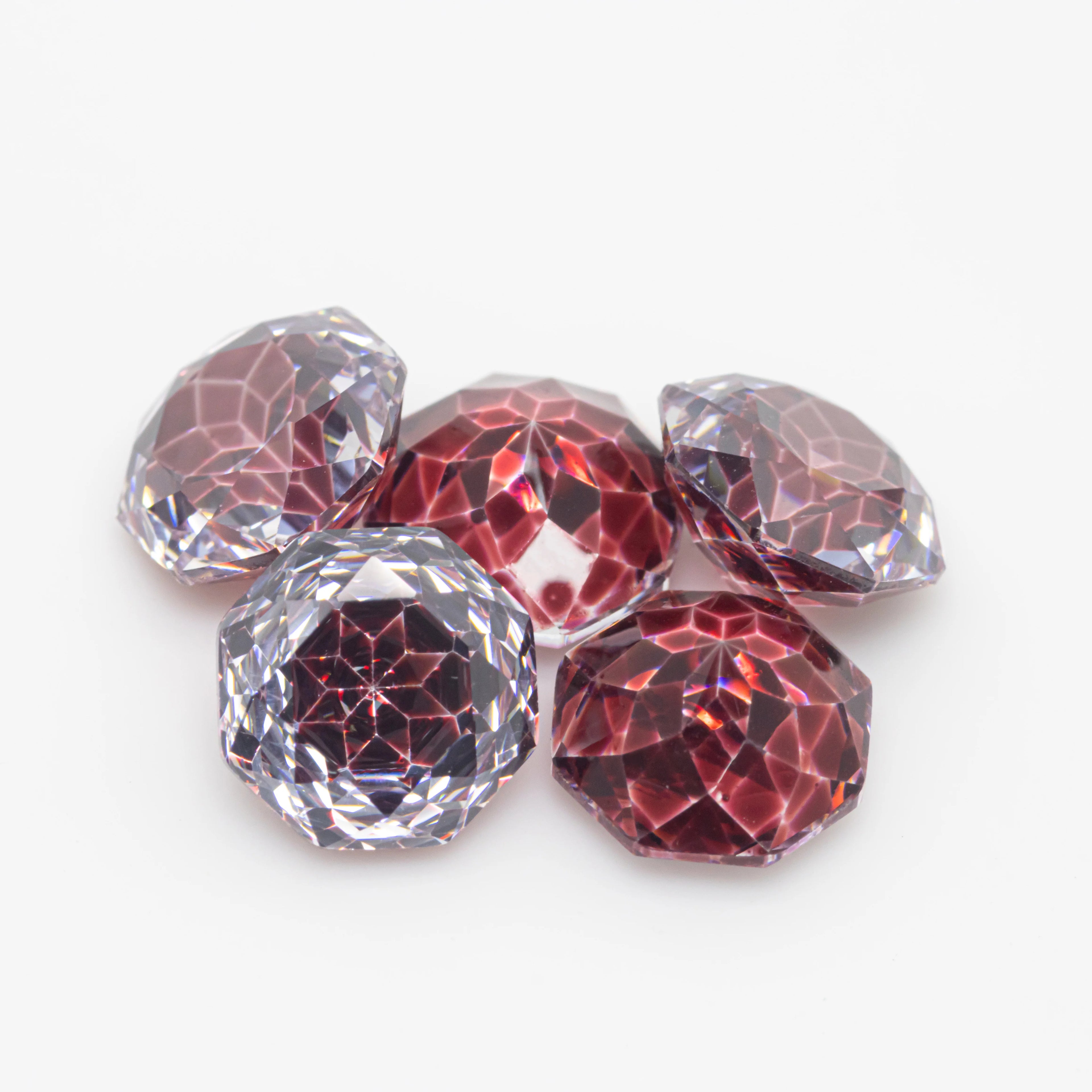 HanYu Octagonal Rose Cut 8mm Wine Red Cubic Zirconia Ring Earring with Inlaid Gemstone