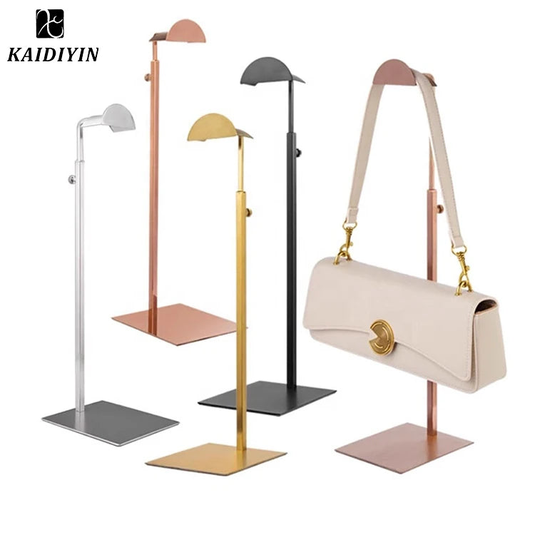 Factory's Hot Sale Gold Stainless Steel Lightweight for Shiny Surface Handbag Display Stand Adjustable Height Single Rack