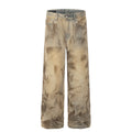 Retro Waste Wind Stone Washed Jeans Loose Casual Niche Designer Pants Men's Straight Wide Leg Vintage Fashion Yellow Jeans