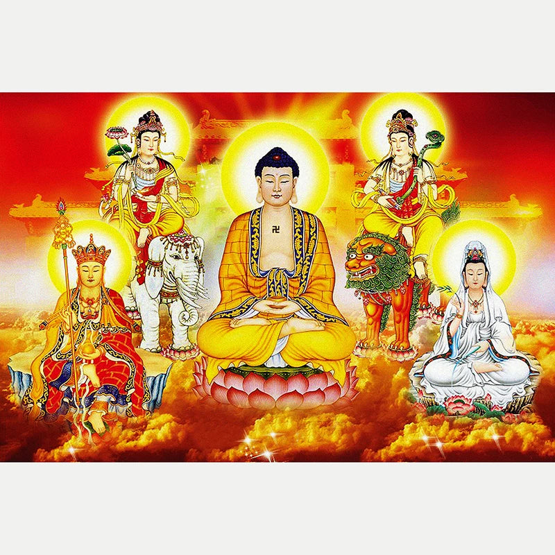 30*40cm 5d Diy Full Square Diamond Painting Cross Stitch Diamond Embroidery Crystal Five Buddha Statues Diamond Needlework