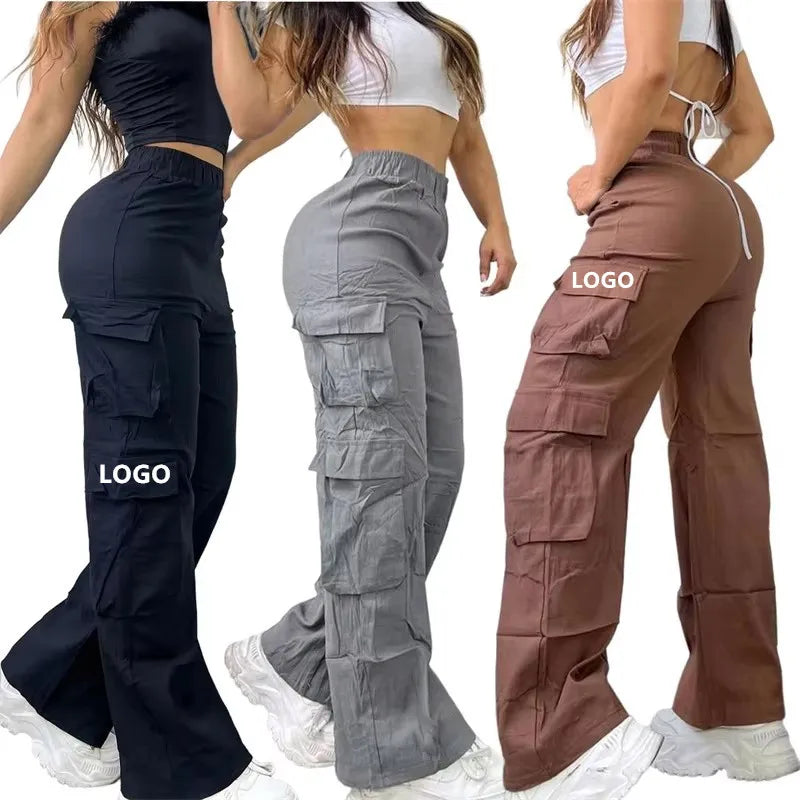 OEM/ODM Top Quality Women Multi Pockets High Waisted Solid Casual Wear Comfortable Cargo Pants Trousers for Women