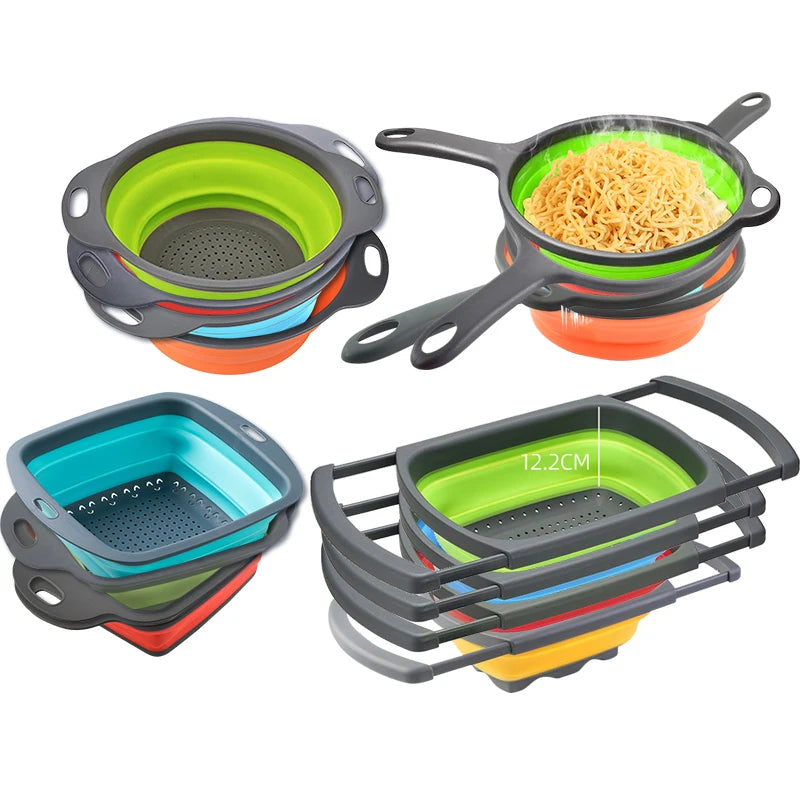 Wholesale All Types Multi-Function Telescopic Wash Fruit  Vegetable Silicone Collapsible Kitchen Colander Storage Basket