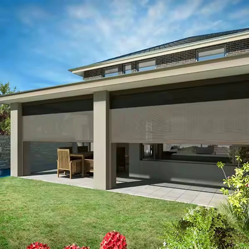 Windproof Waterproof Built-In Plain Outdoor Breathable Pergola Zip Screen Patio Sunshade Automatic Fabric Vertical Blinds