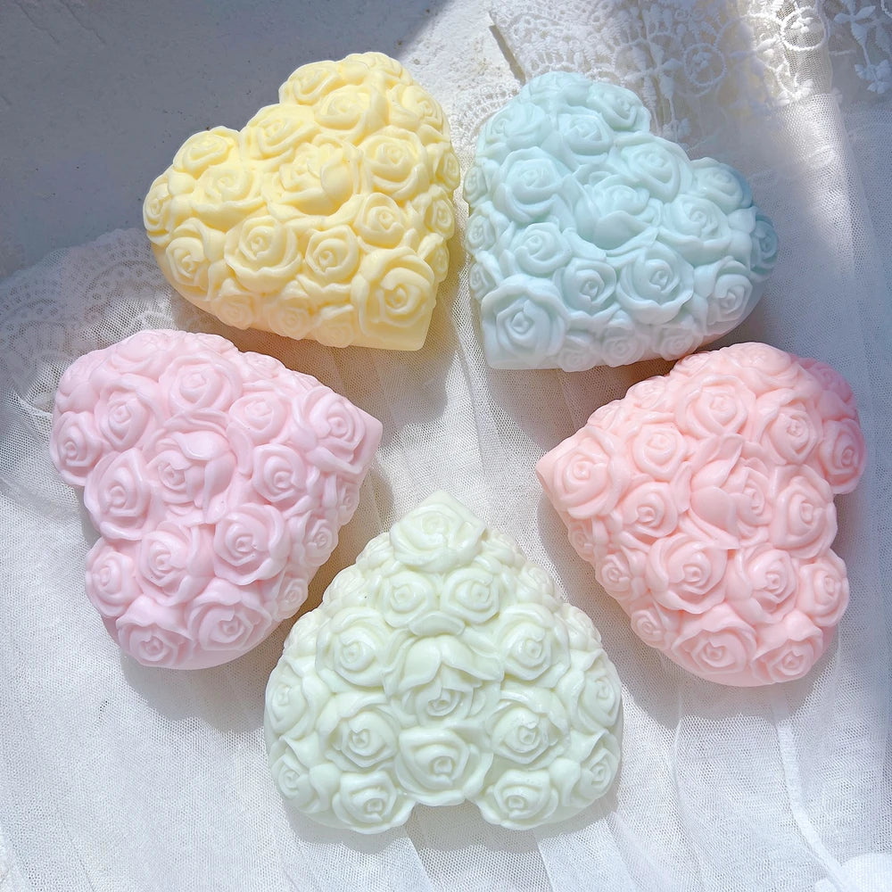 Rose Flower Heart Shaped Candle Mold Valentine's Day Gift Idea Rose Floral Silicone Mold Home Decor Wedding Gift