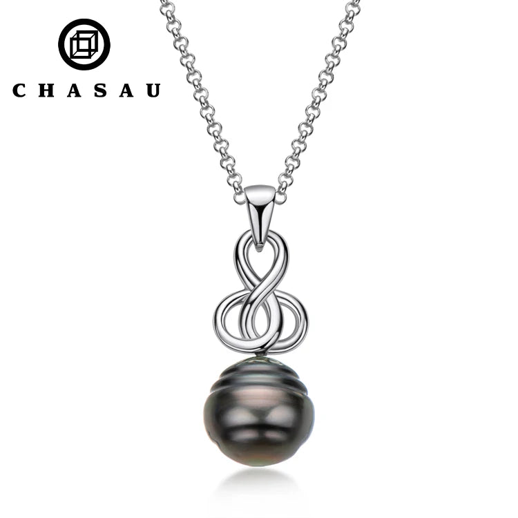 Best Selling 925 Sterling Silver 5-10mm Natural Tahitian Black Infinity Baroque Pearl Necklace for Women Trendy Necklace