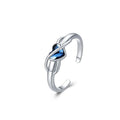 Women Trendy Jewelry S925 Sterling Silver Rhodium Plated Infinity Blue Crystal Heart Open Ring