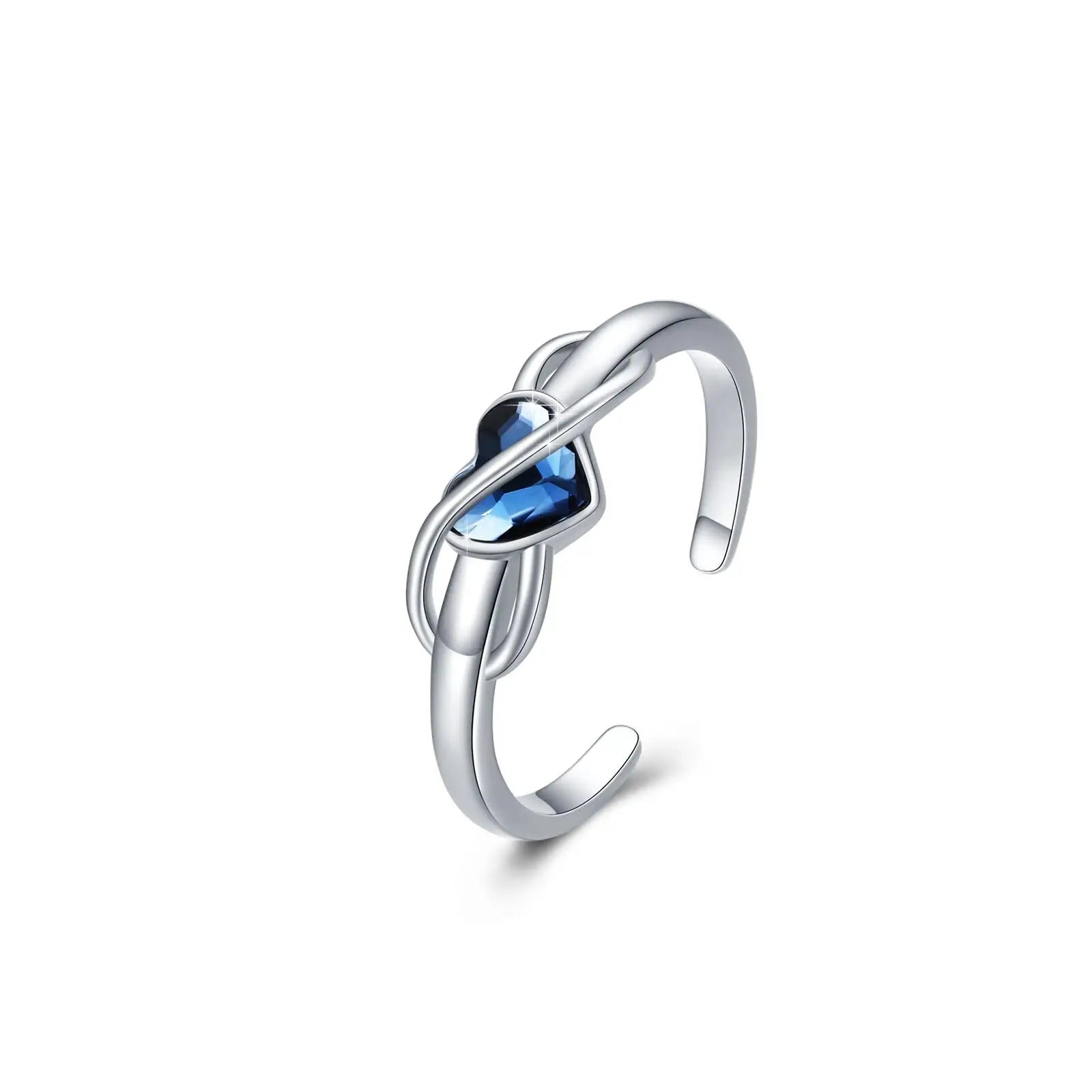 Women Trendy Jewelry S925 Sterling Silver Rhodium Plated Infinity Blue Crystal Heart Open Ring