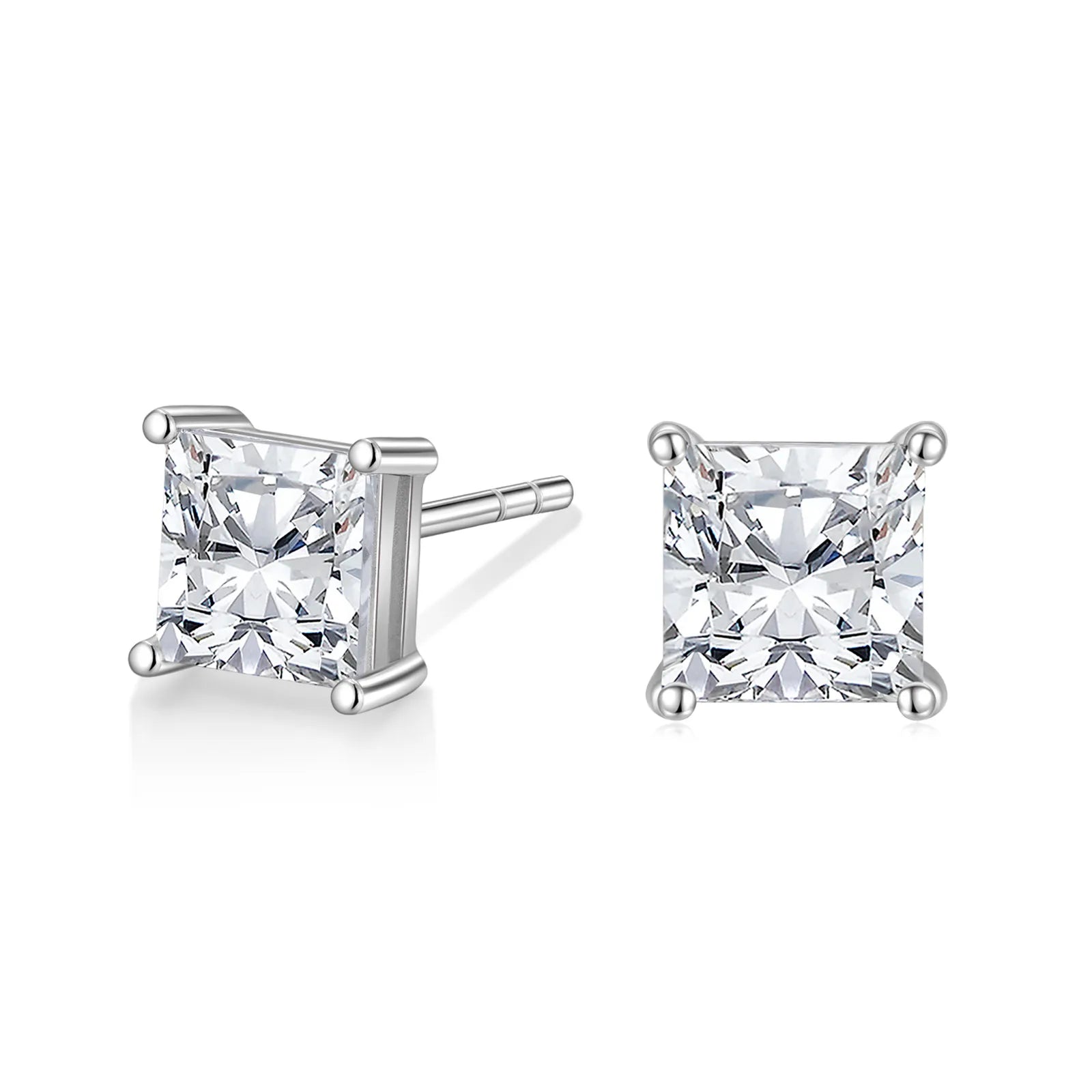 Somen 925 Sterling Silver Earrings Women 1ct-Princess Cut CZ Cubic Zirconia Stud Earrings Fashion Jewelry Anniversary Gift