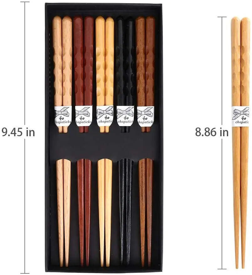 5-Pairs Set of Chopsticks Wood Chopsticks and Minimalism Japanese Chopsticks Gift Set