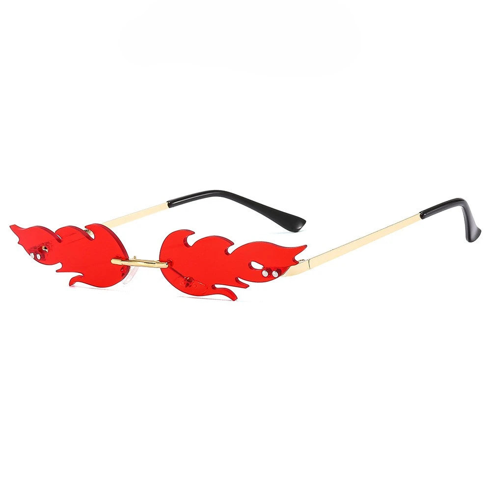 New Custom Logo Flame Designer Style PC Frame Acrylic Lenses UV400 Rimless Sunglasses Hot Factory Price Unisex Fashion Men Women