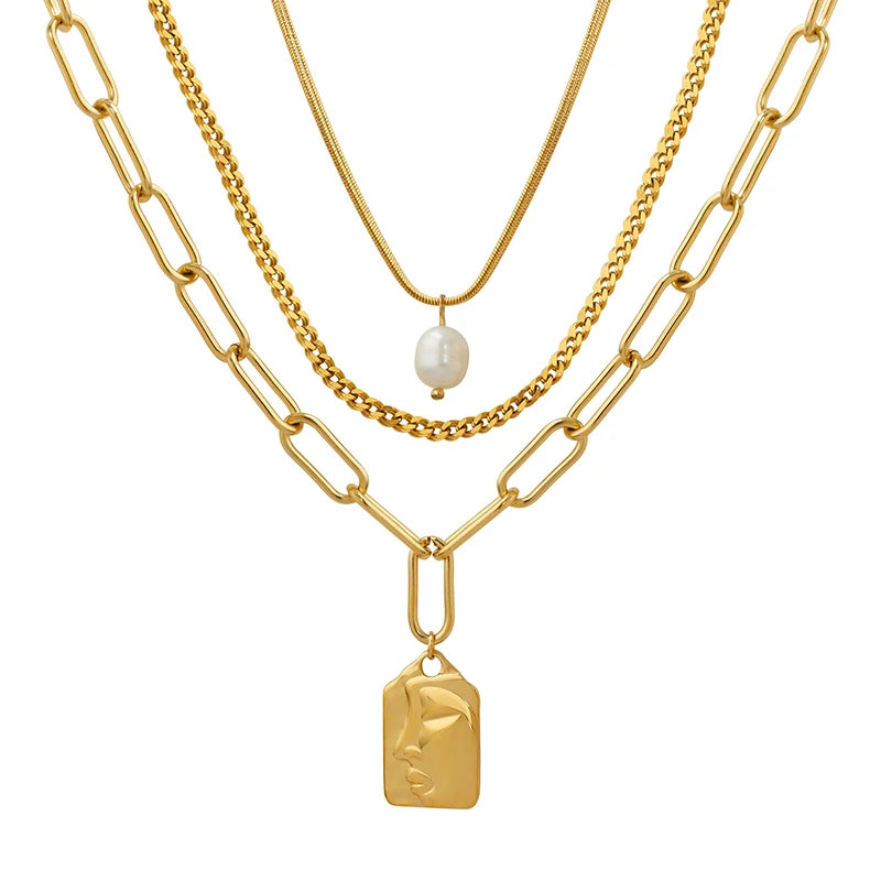 Wholesale Brand Necklace Three Layered Irregular Pendant Freshwater Pearl Necklace