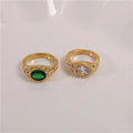High End 18K PVD Gold Plated Hammered Green Clear Zircon Stainless Steel Ring Women Rings Tarnish Free Waterproof  Jewelry