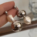 Fashion Jewelry Summer 925 Silver Needle Silver Ball Earrings Chunky Freshwater Pearl Dangle Drop Earrings for Women