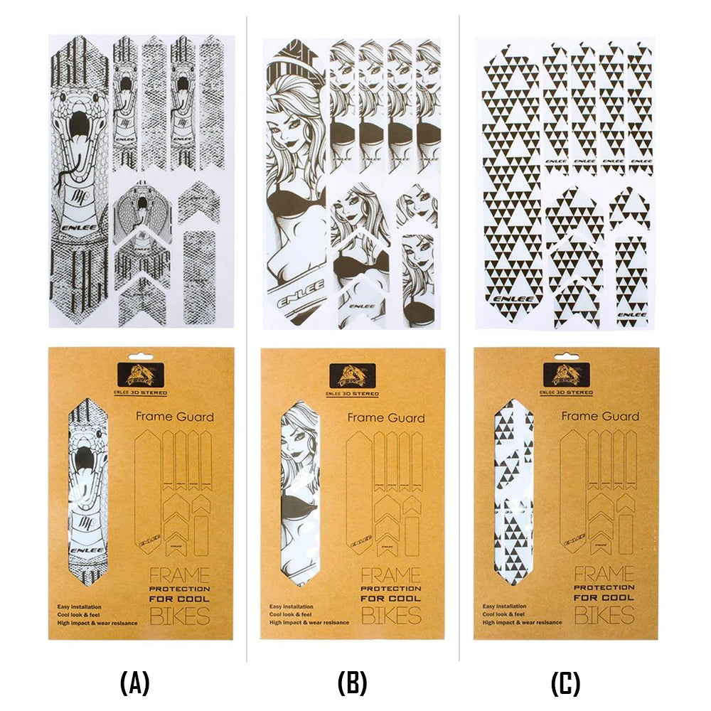3D Pattern Frame Protector Road Paster Anti-Scratch Bicycle Frame Protective Film Removeable Sticker for Collision Protection