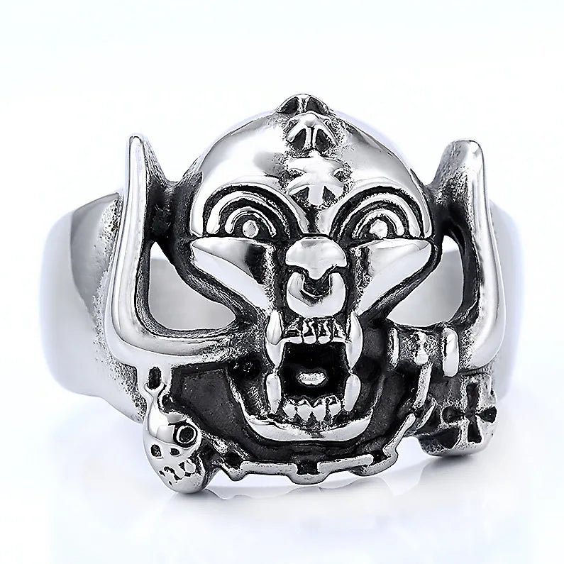 OAHLAN Factory Fashion Jewelry Personalized Retro Biker Finger Ring Scream Skull Stainless Steel Rings for Men Boys