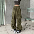 Custom OEM Manufacturer Vintage Pockets High Waist Streetwear Baggy Casual Ladies Cargo Trousers Wide Leg Pants Women