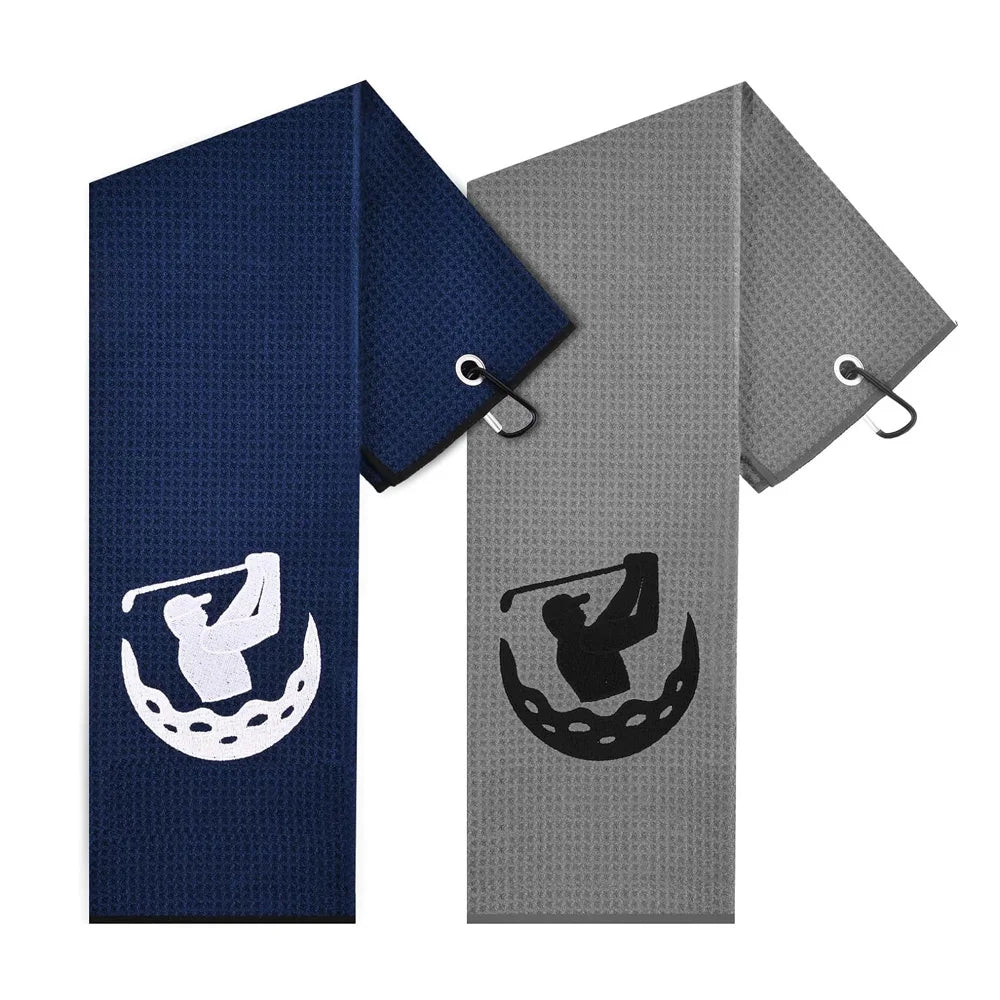OEM Manufacturer Custom Printed Logo Magnetic Solid Color Eco-Friendly Quick-Dry Microfiber Golf Towel Waffle Design Hook