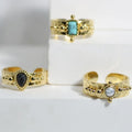 Nabest Tarnish Free Stainless Steel Vintage Gemstone Ring Jewelry Women 18K Gold Plated French Open Rings
