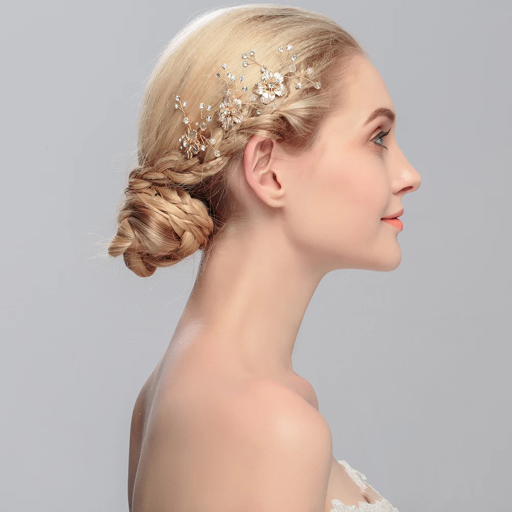 Metal Flower Classic Joyeria Crystal Petals Bridal Wedding or Prom Hair Comb Accessory Wedding Gift(1pc Price)
