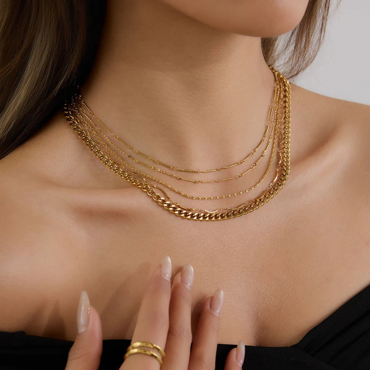 ERESI Fashion Jewelry 18K PVD Waterproof Tarnish Free Gold Plated Single Chain Necklace Stainless Steel Choker Necklace