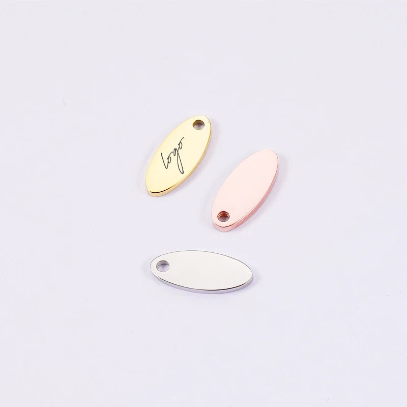 Custom Engraved Small Tiny Stainless Steel Oval Pendant Charms logo Tag for Jewelry