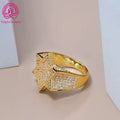 Custom Made Jewellery High End Luxury 14K Real Yellow Gold  Iced Out Moissanite Hip Hop Star Ring for Men Wedding Engagement