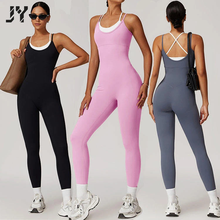 JY Women's New Onesie Color Contrast Design Yoga Clothing Gym Onesie Sports Bodysuit Patchwork Gym Jumpsuits Custom logo