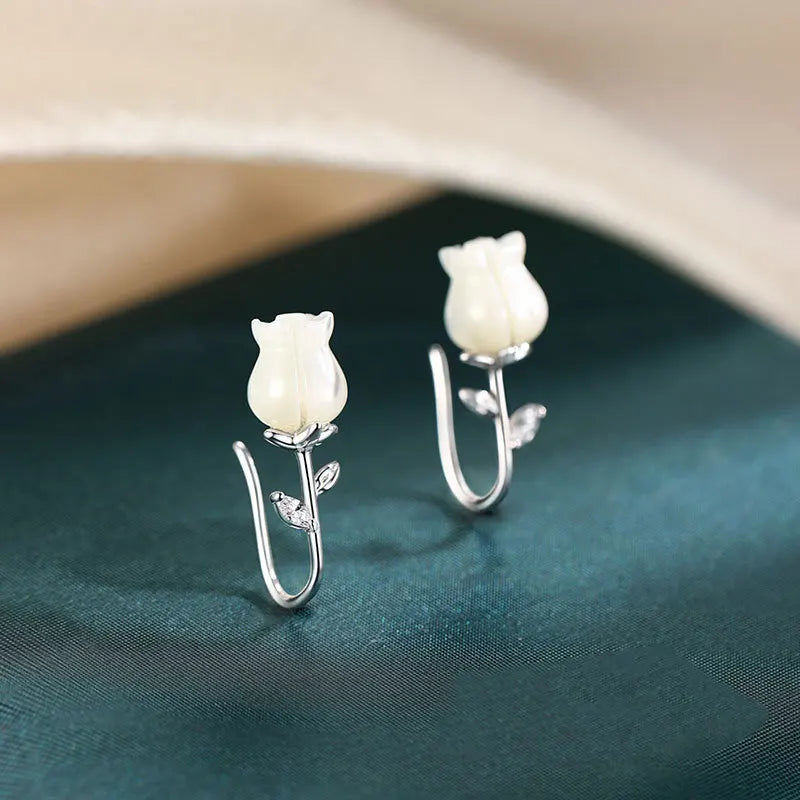 Wholesale Fashion 925 Sterling Silver Tulip Earrings Flower Earrings for Women Girls MegaBDM