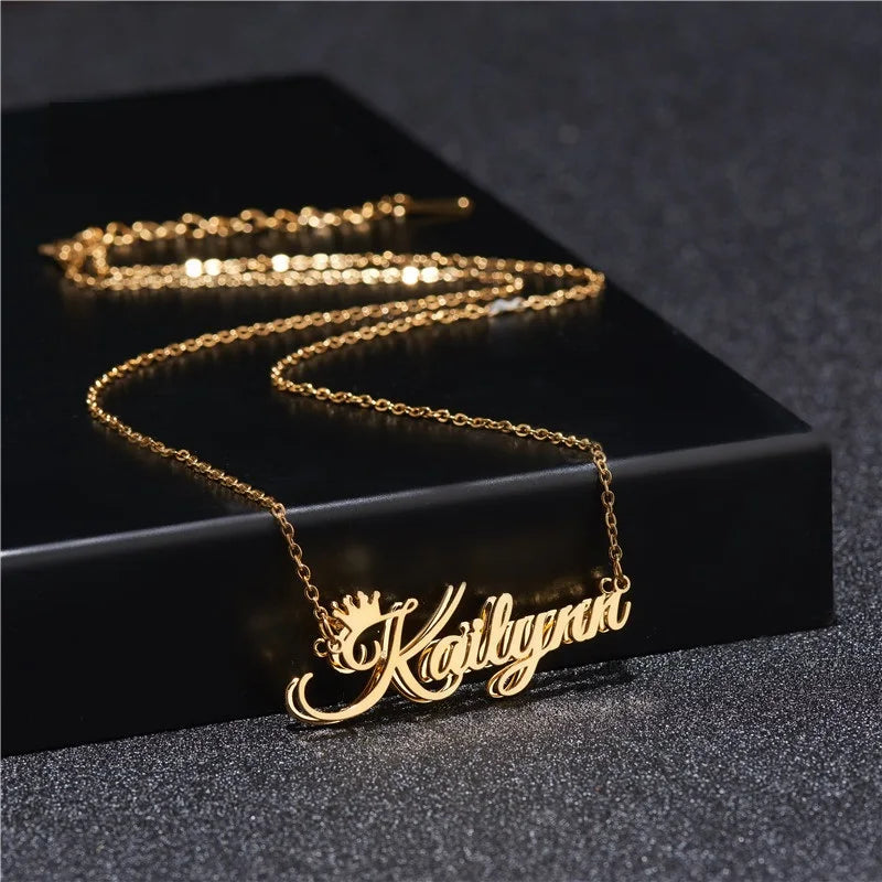 Custom Name Women's Stainless Steel 18K Gold Plated Pendant Necklace Double Sided Romantic Link Geometric Pattern Anniversary