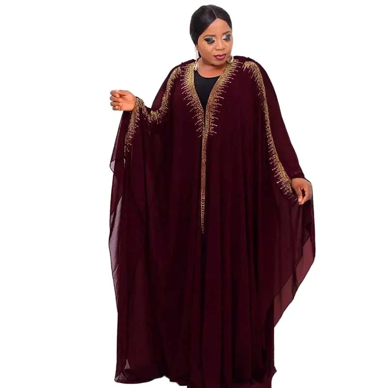 African Hot Fashion Muslim Women Hoodie Batwing Dress Set for Femme K0400