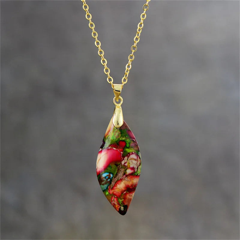 Crystal Jade Emperor's Stone Pendant Necklace Stainless Steel Chain Imperial jasper Natural Stone Pendant Necklace