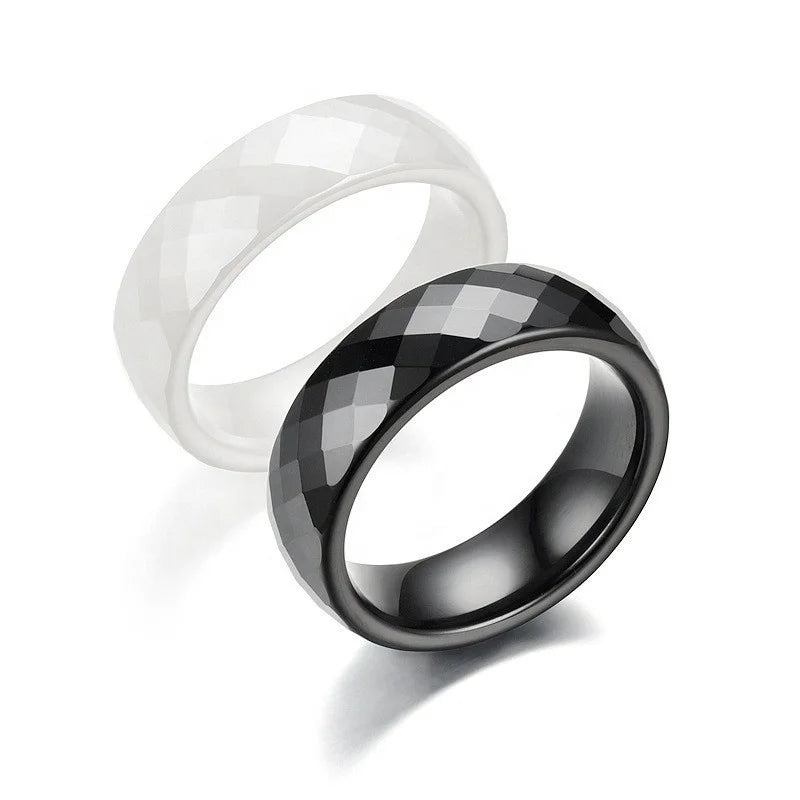 Fashionable Diamond Shaped Multi Faceted Men's Women's Ring Ceramic Black White Porcelain Rings