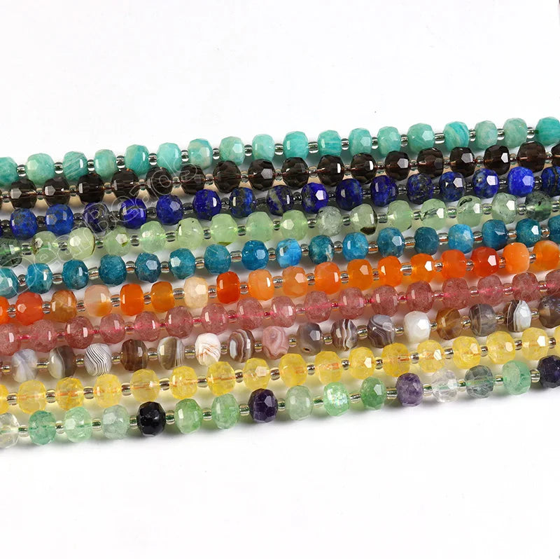 Wholesale Natural Faceted Rondelle Gemstone Beads Apatite Lapis Facet Rondel Stone Crystal Beads for DIY Jewelry Making 6*8mm