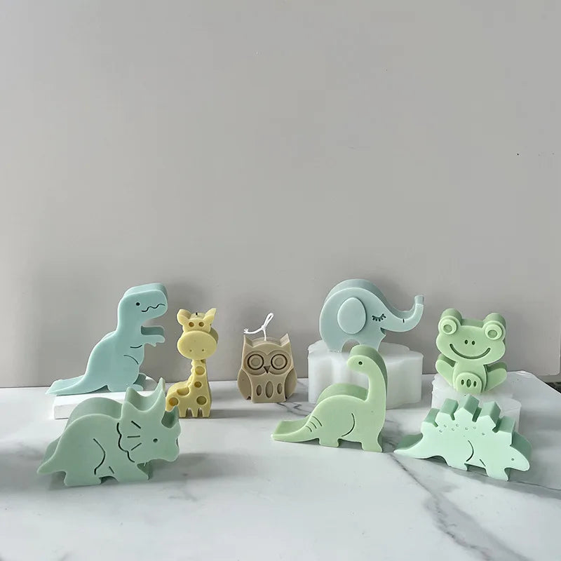 2D Animal Soap Silicone Candle Mold Dinosaur Elephant Car Freshies Table Ornament Animal Shape Chocolate Cake Topper Decoration