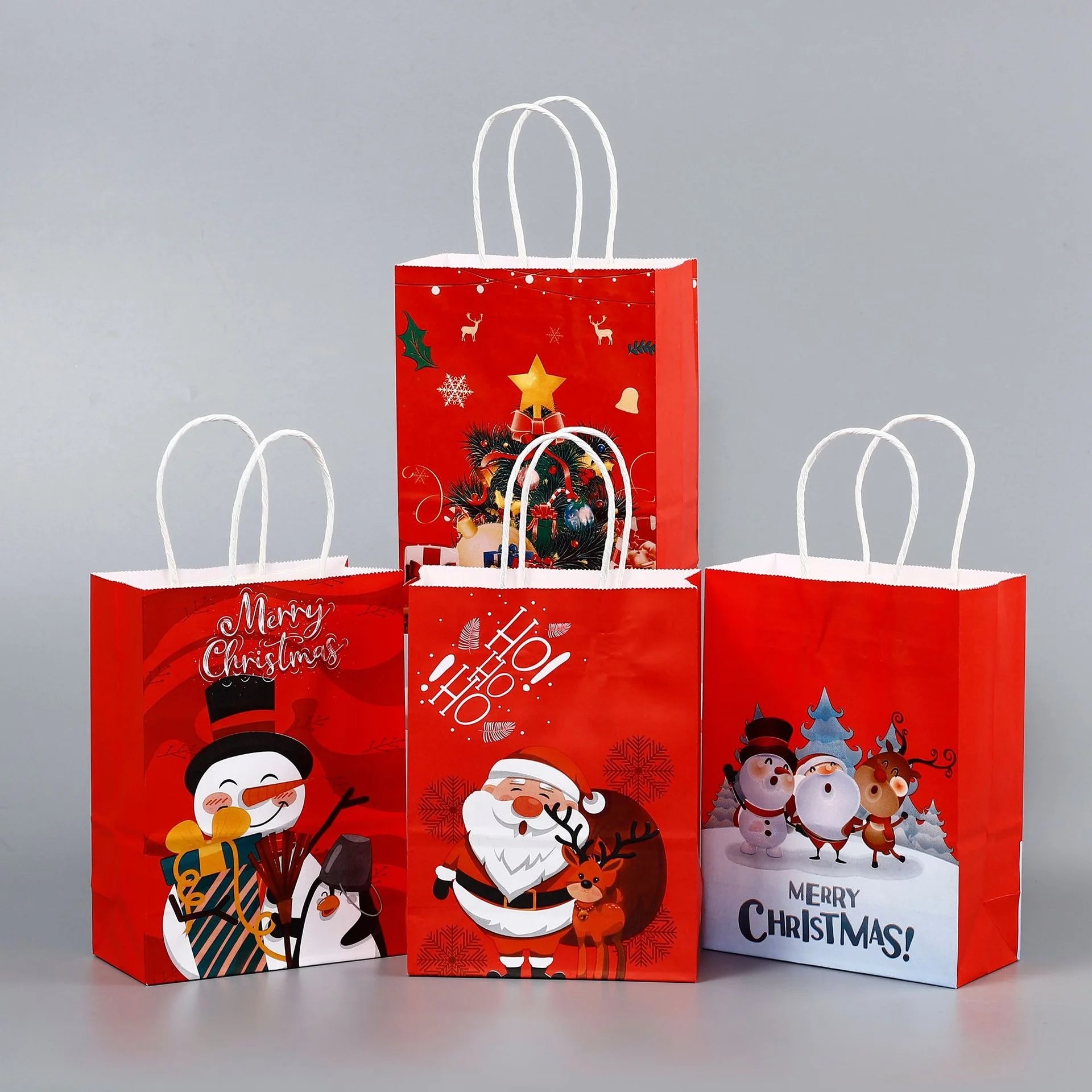 Wholesale Luxury Christmas Kraft Paper Packaging Bags With Twist Handles