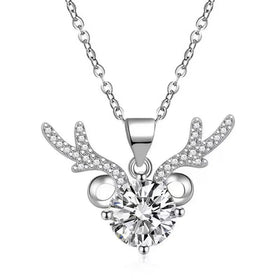 Rainbowking S925 Sterling Silver a Deer Has You Full Diamond Necklace Female Niche Design Antlers Light Luxury Jewelry