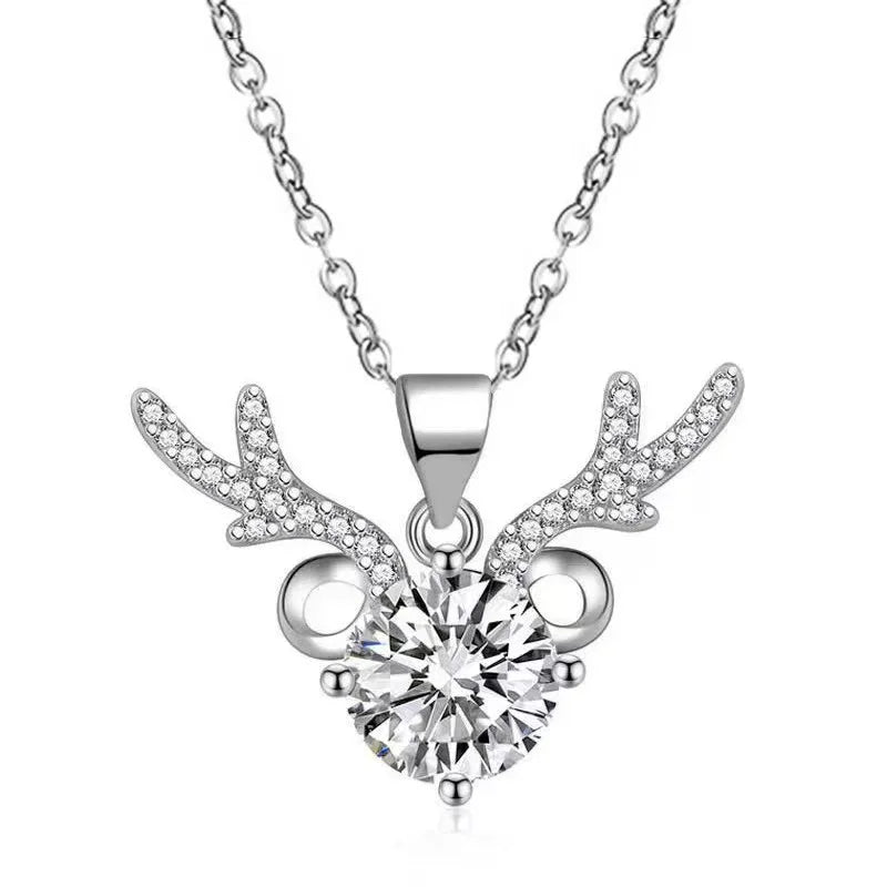 Rainbowking S925 Sterling Silver a Deer Has You Full Diamond Necklace Female Niche Design Antlers Light Luxury Jewelry