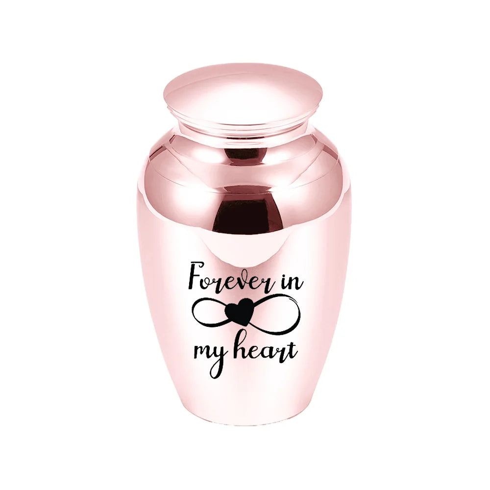 Engraved Bow Heart Pattern Jar Shape Cremation Urn Jewelry Ashes Jar Metal Memorial Human Pet Ashes Holder Gift for Men Women