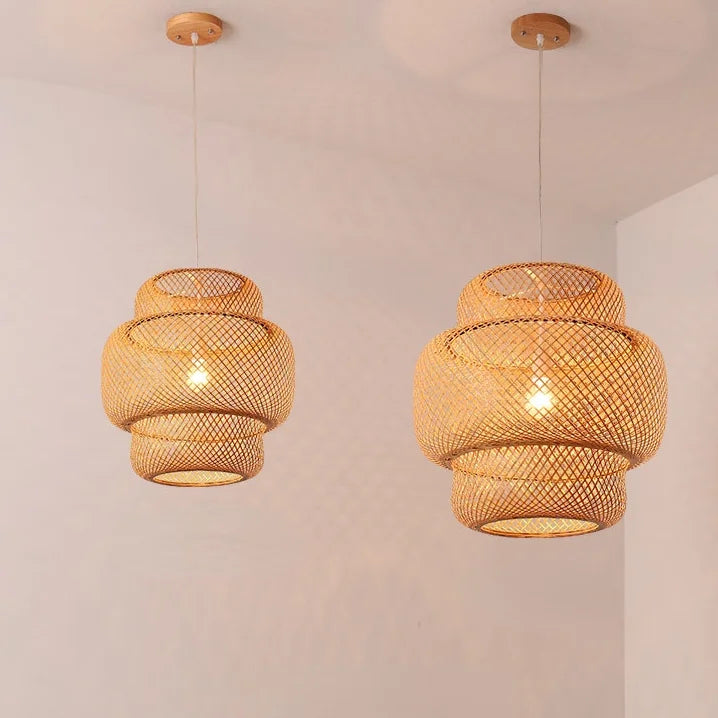 Dia.30cm Hand Woven Bamboo Luxury Chandelier Lights Round Shade Pendant Light Hanging Weave Lampshade Lamp