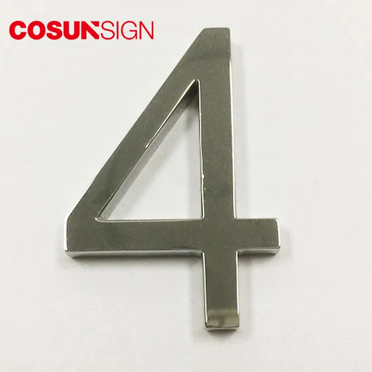 Modern 3D Metal Door Plate 5mm Mirror Polished Stainless Steel Digital 1-9 House Number 38*5mm Size for Hotels and Residences