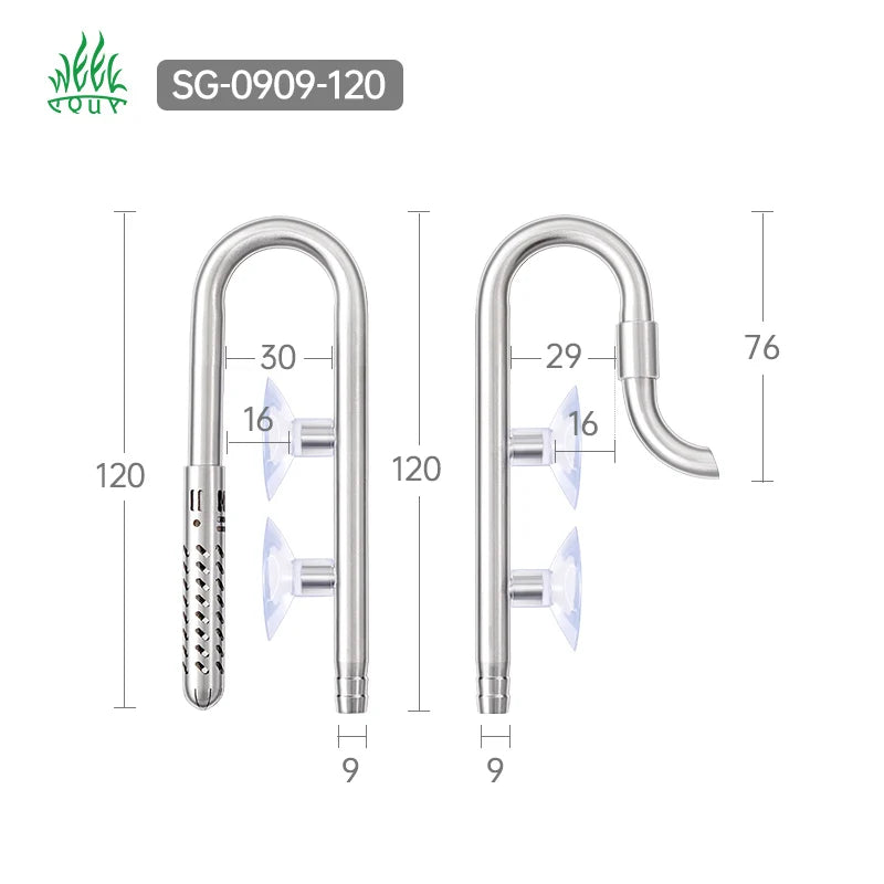 WEEKAQUA SG-0808-120 Stainless Steel Fish Tank Water Pipe 8mm Aquarium Lily Pipe Inflow Violet Outflow Set for Filter