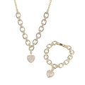 Gold Plated Brass Jewelry Set for Wedding Ladies and Gentlemen-Heart Shaped Zircon Necklace and Bracelet