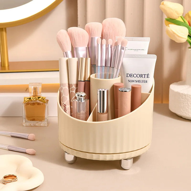 Desktop Plastic Cosmetics Storage Box with Rotate Pen Holder Makeup Brush Lipstick Eyeshadow Storage Rack for Food Use