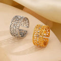 Flower Rings 18K Gold Plated Open Stainless Steel Crystal Rhinestone Geometric Circle Ring for Women