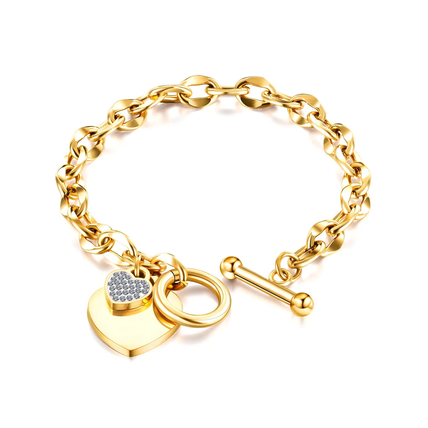 Dainty Natural Fresh Water Pearl Heart Charm  Link Chain Bracelet 18K Gold Stainless Steel OT Buckle