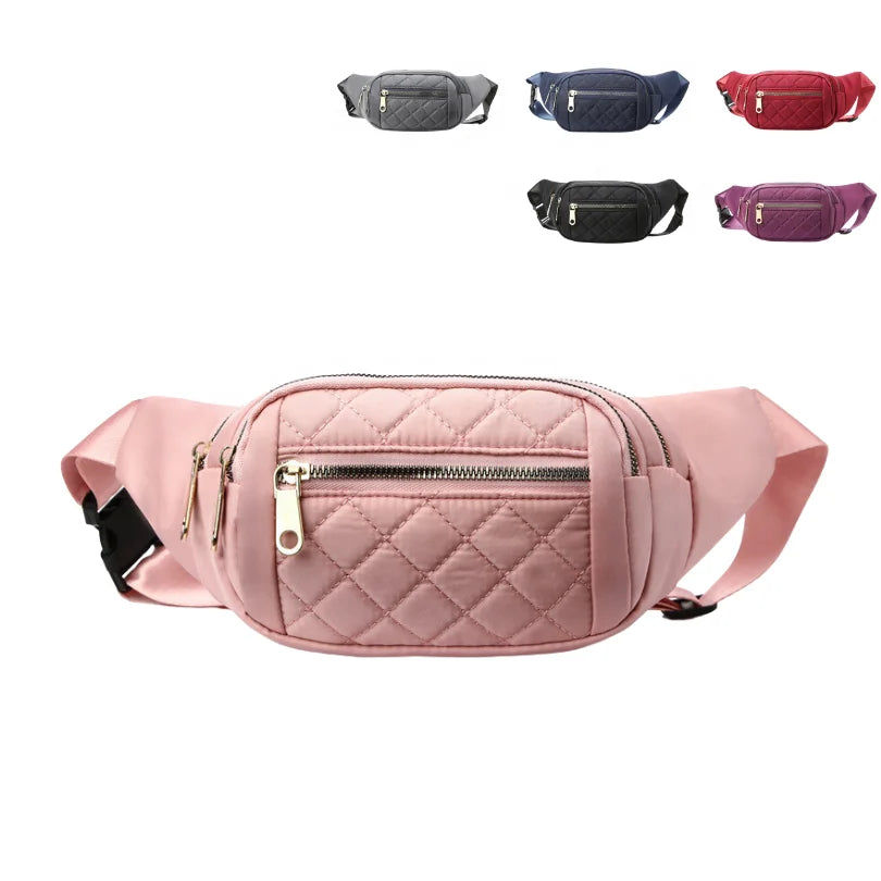 Hot Selling Large Capacity Plaid Fanny Pack Ladies Outdoor Running Nylon Crossbody Waist Bag