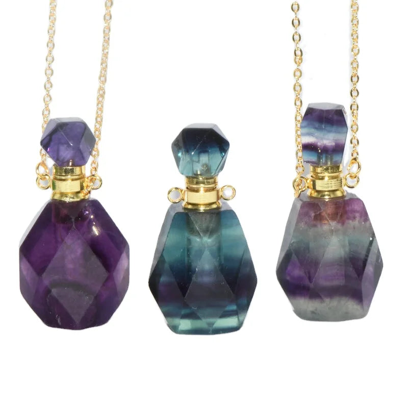 Cheap Price Gold Plated Natural Flourite Stone Perfume Bottle Pendant Necklace for Women